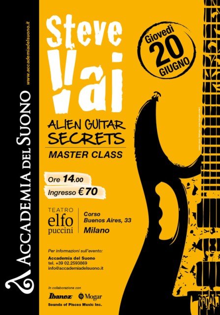 Steve Vai concerto masterclass al teatro Elfo Puccini di Milano giovedì 20 giugno 2013