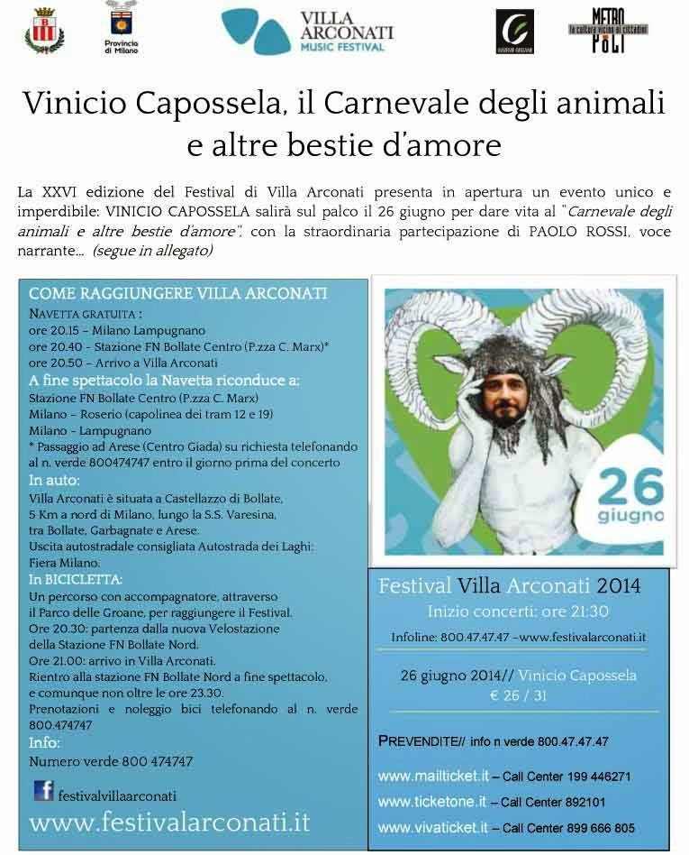 Villa Arconati Festival 2014: apertura con Vinicio Capossela e Paolo Rossi
