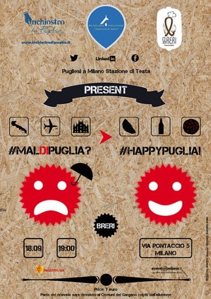 18 settembre 2014: appuntamento al Breri Puglia Bistrot di Milano per #maldipuglia?!#happypuglia