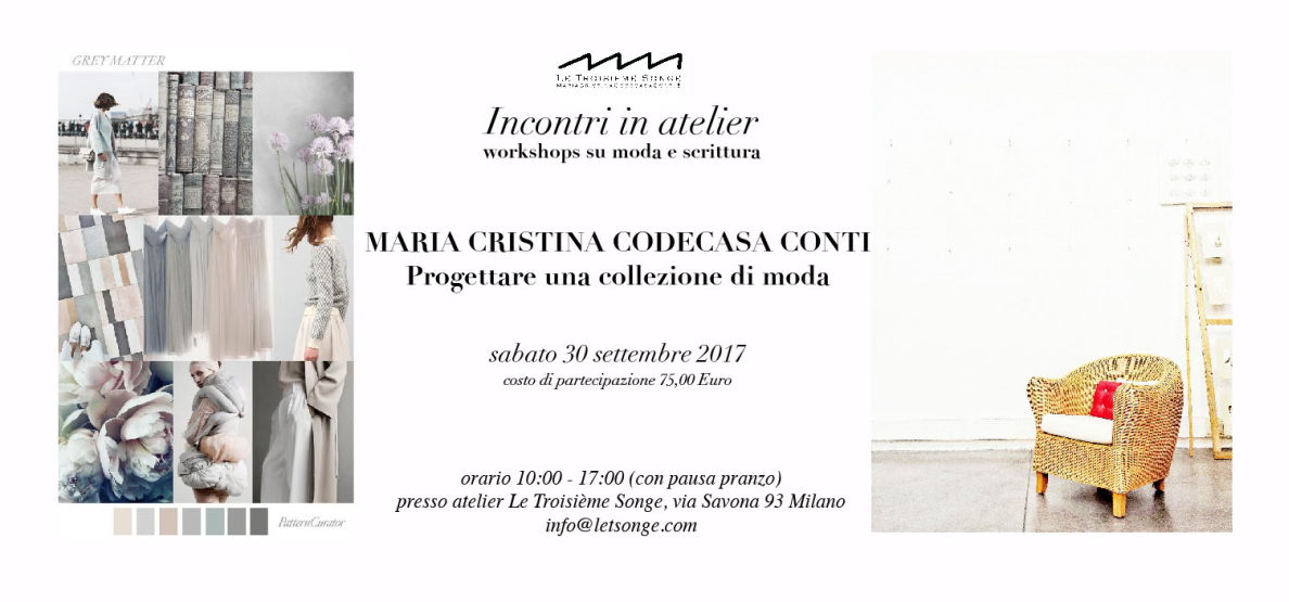 cosa fare a Milano Sabato 30 settembre: Progettare una collezione di moda, laboratorio con Maria Cristina Codecasa Conti