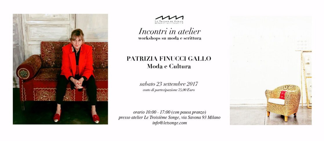 cosa fare Sabato 23 settembre a Milano: workshop Moda e Cultura con Patrizia Finucci Gallo