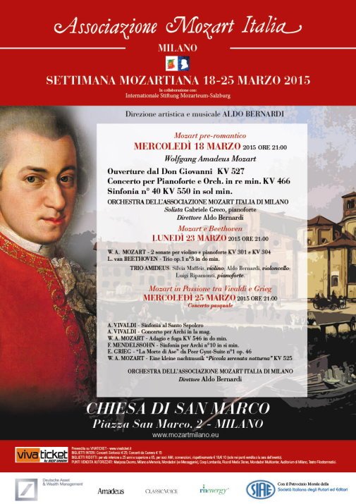 Dal 18 al 25 marzo i concerti della Stagione Mozartiana a Milano. Sconti per i lettori di Eventiatmilano.it