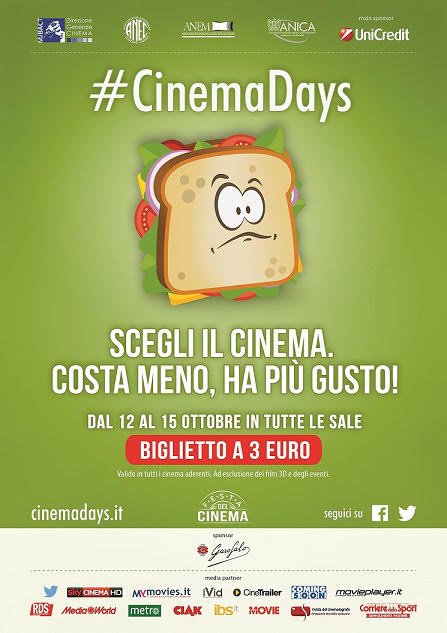 Cinemadays 2015 - Dal 12 al 15 ottobre il cinema costa meno