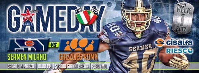 Sabato 4 marzo: Gameday Football Americano Seamen Milano - Grizzlies Roma
