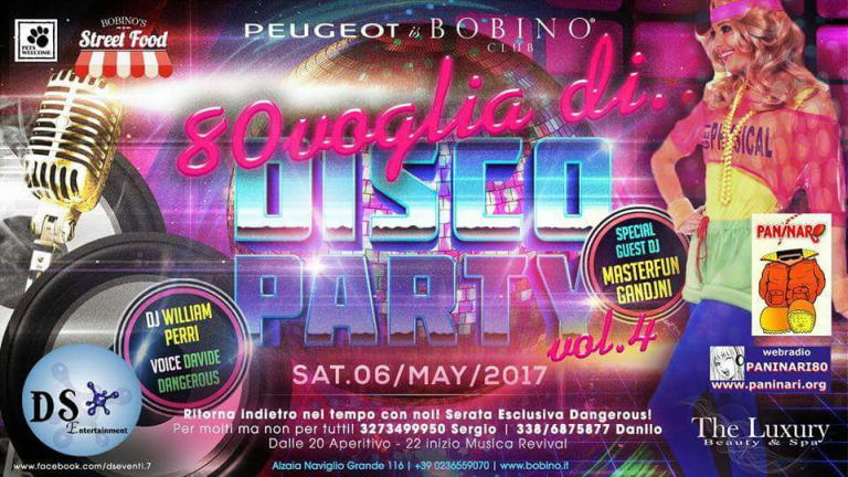 Sabato 6 maggio al Bobino Club di Milano torna 80voglia di Disco Party