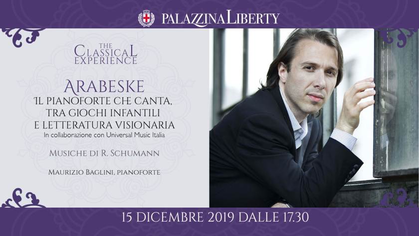 Arabeske: domenica 15 dicembre Maurizio Baglini in concerto in Palazzina Liberty
