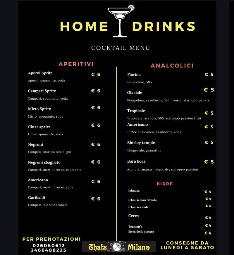 menu cocktail take away Thats Milano