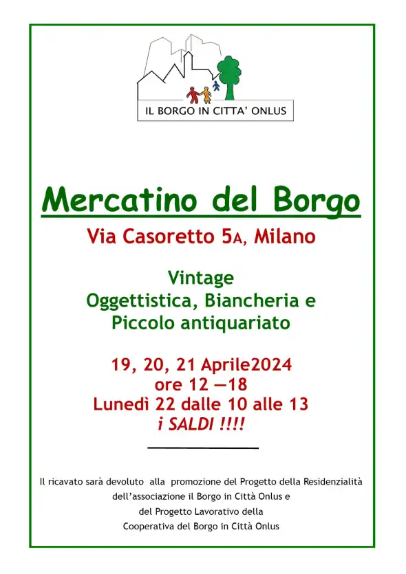 Mercatino vintage a Milano di Borgo in Città Onlus. Prossime date e orari di apertura