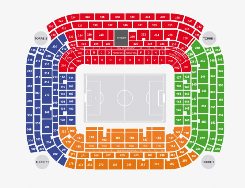 Piantina della struttura di San Siro Stadium: mappa dei settori e posti migliori