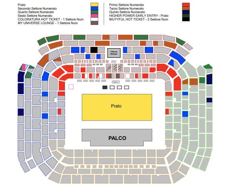 Mappa settori stadio San Siro Milano e posti migliori concerto Coldplay