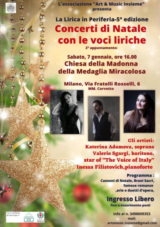 Concerto di Natale con le voci liriche in Chiesa della Medaglia Miracolosa a Milano