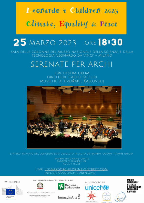 leonardo 4 children 2023: concerto benefico al Museo Scienza di Milano