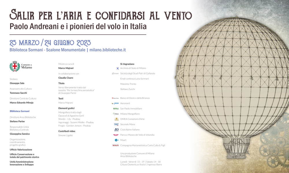 In Biblioteca Sormani a Milano apre la mostra Salir per l’aria e confidarsi al vento