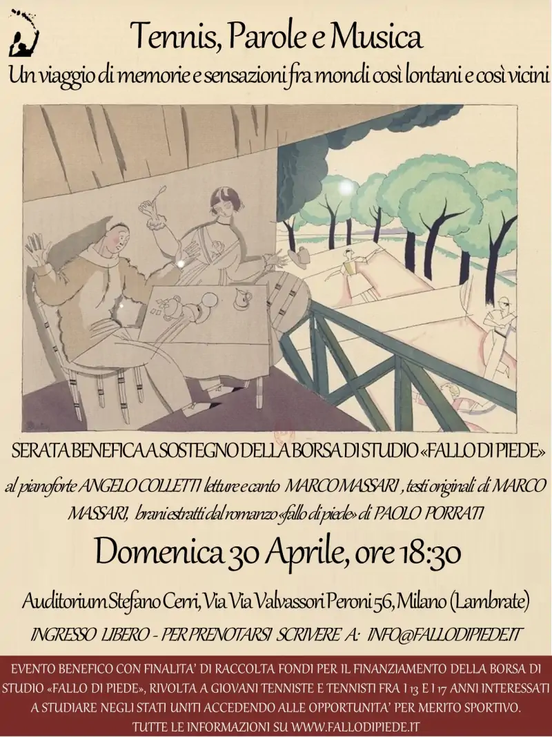 Domenica 30 aprile: Tennis Parole e Musica all’Auditorium Stefano Cerri di Milano