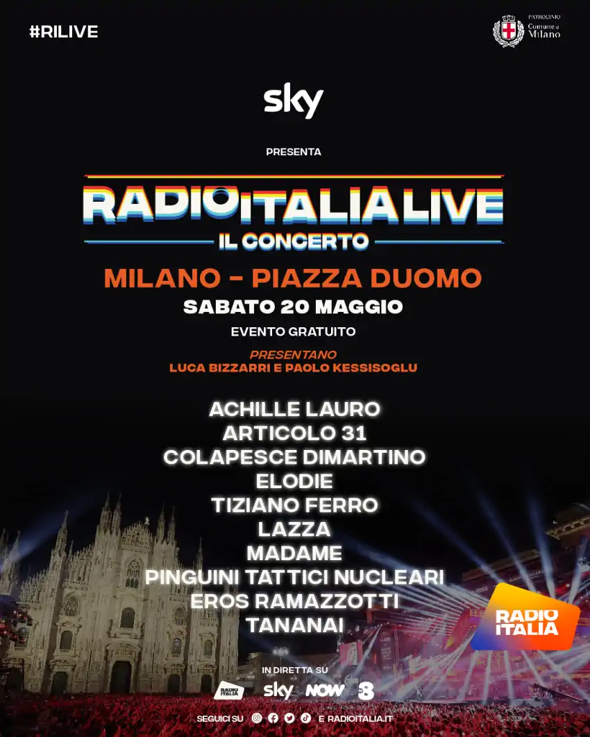 Radio Italia Live 2023: concerto a Milano in Piazza Duomo. Cast artisti sul palco sabato 20 maggio