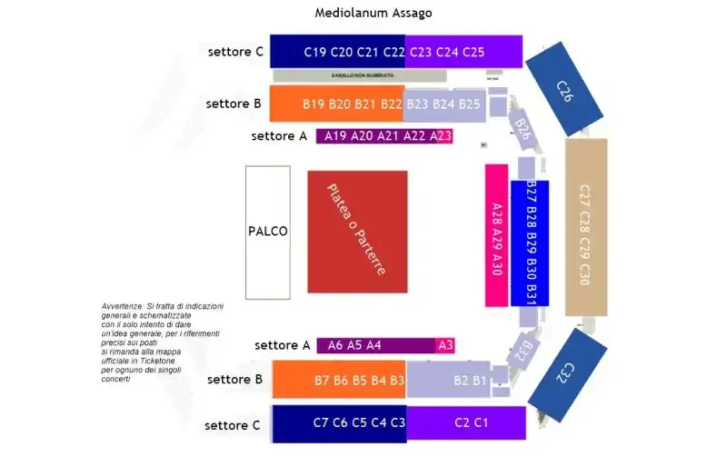 Mappa settori Mediolanum Forum Milano e posti migliori concerto Depeche Mode