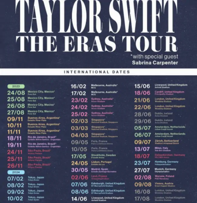Taylor Swift in concerto: elenco date di THE ERAS TOUR 2023/2024