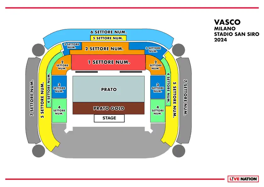Mappa settori stadio San Siro Milano e posti migliori concerto Vasco Rossi
