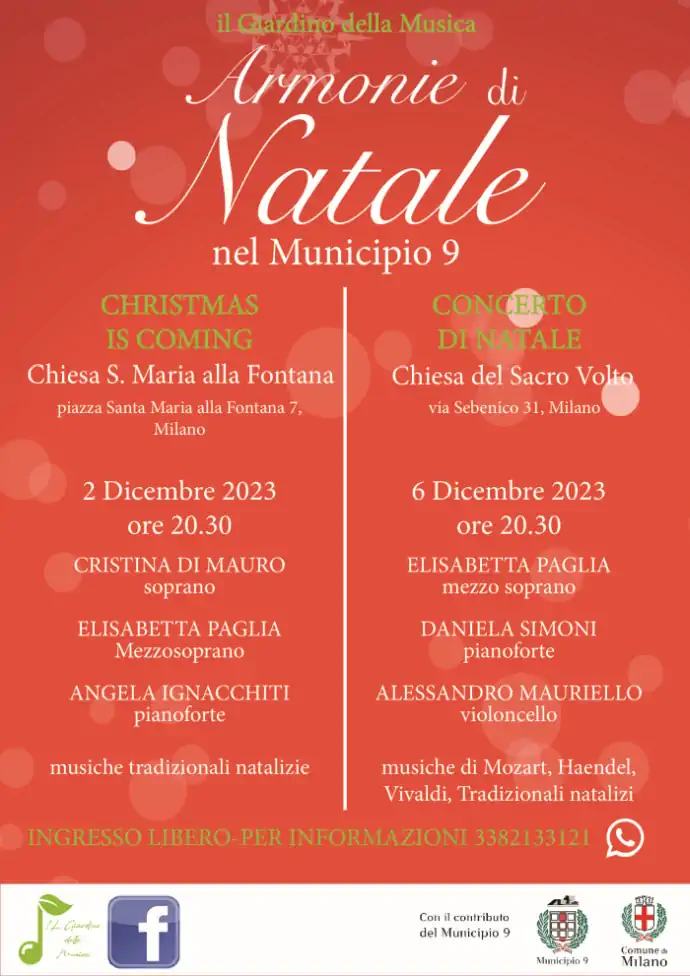 concerto di Natale 2023 gratuito presso la Chiesa S. Maria alla Fontana a Milano