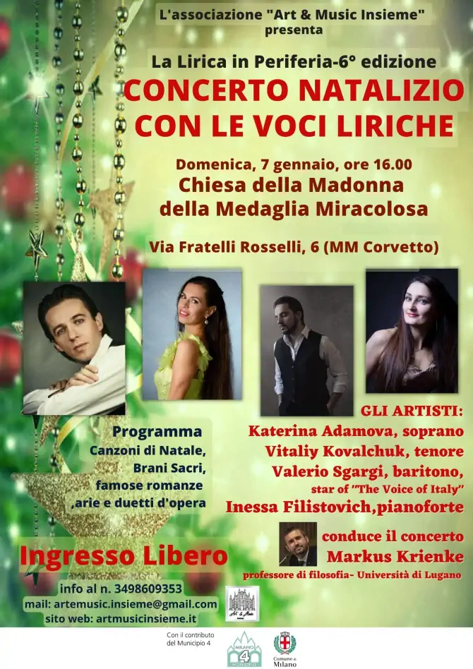 Concerto di Natale gratuito con le voci liriche a Milano
