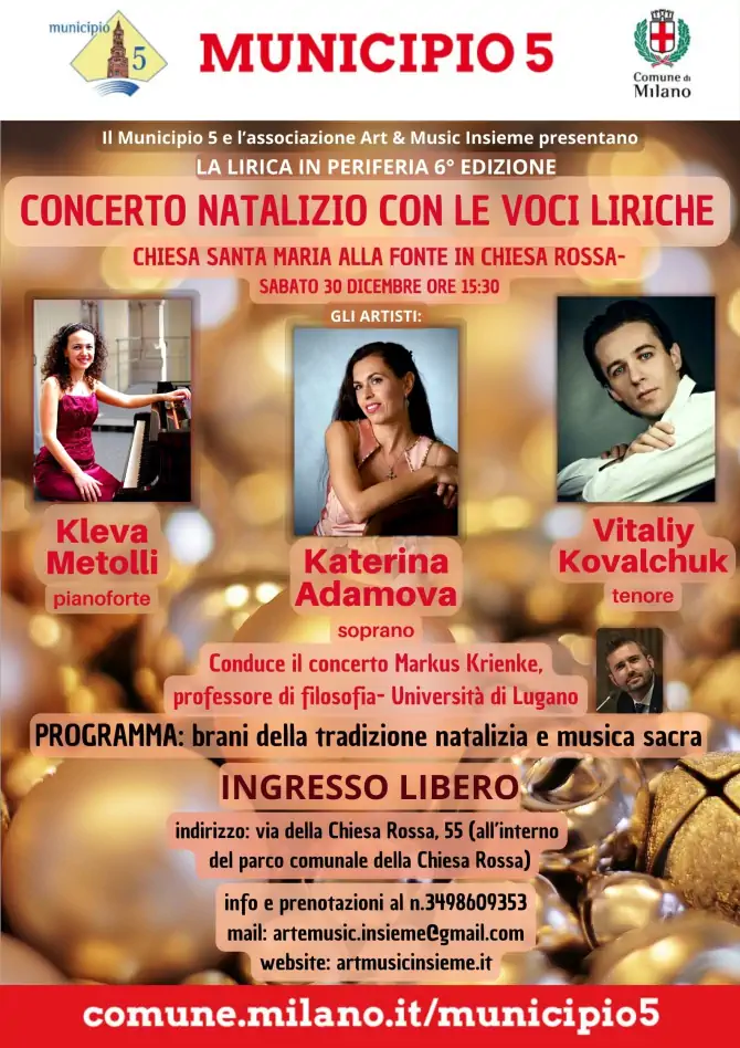 Concerto Natalizio gratuito con le voci liriche a Milano