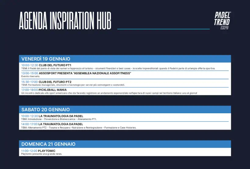 Padel Trend Expo 2024: programma agenda Inspiration Hub