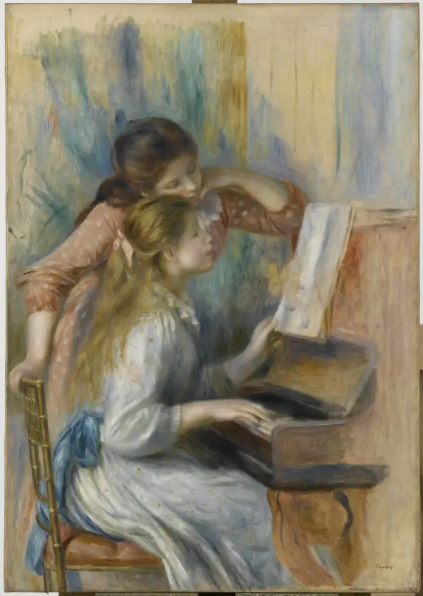 Mostra di Cezanne e Renoir a Palazzo Reale: opera di Auguste Renoir intitolata Jeunes filles au piano