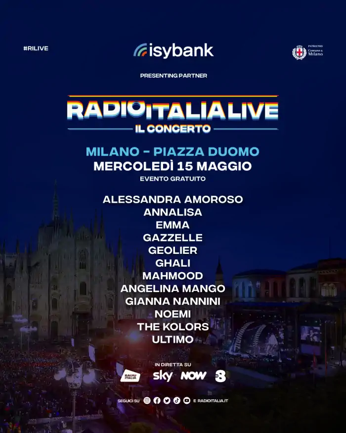 Radio Italia Live 2024: concerto a Milano in Piazza Duomo. Cast artisti sul palco