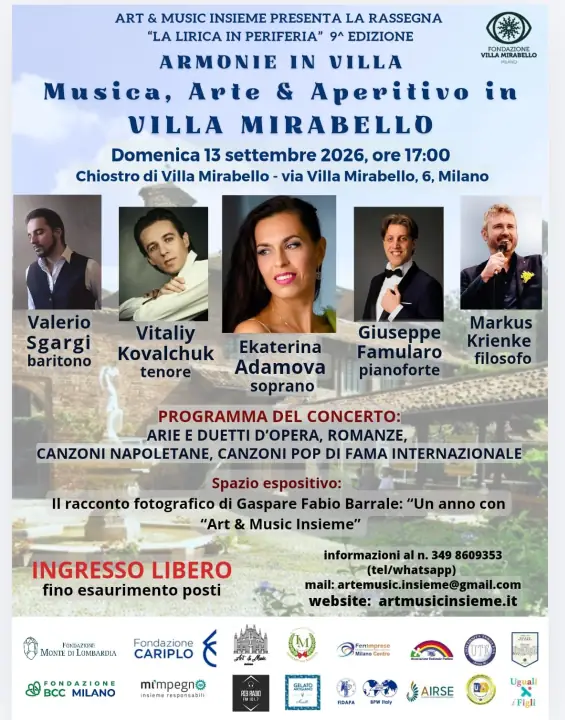 A Villa Mirabello Milano torna l'evento Armonie in Villa: musica arte e aperitivo