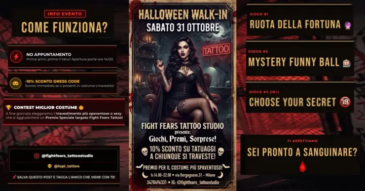Halloween walk-in al Fight Fears Tattoo Studio di Milano